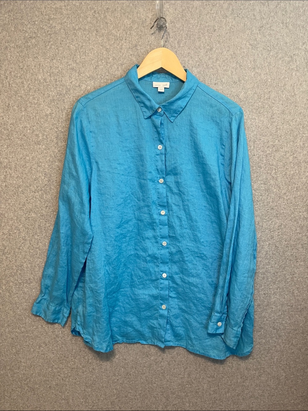 J. Jill 100% Linen Aqua Blue Tunic Blouse Womens L Button Front Coastal Bea - Picture 2 of 10